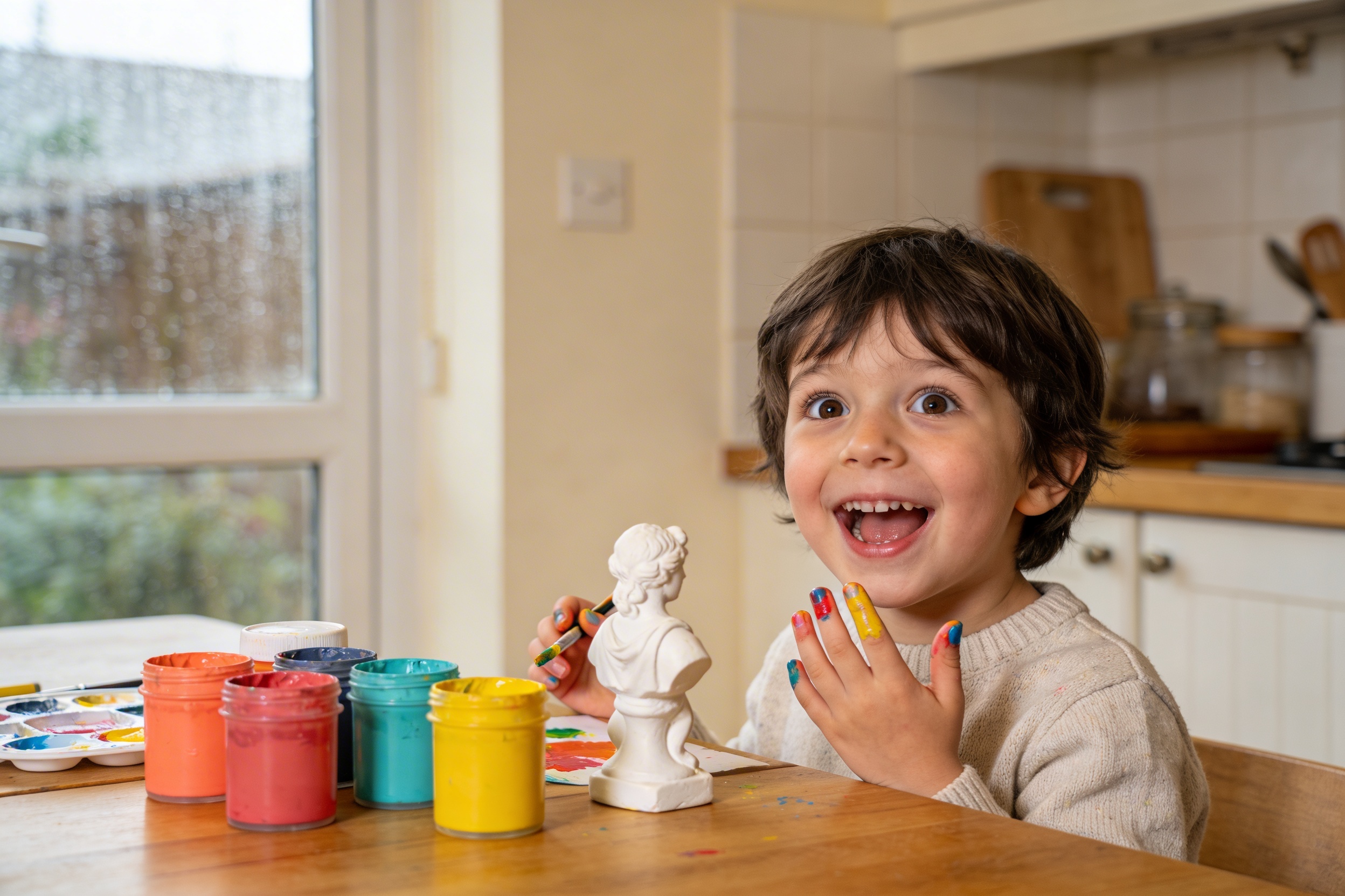 Enfants heureux montrant leurs créations
